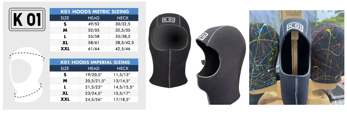 Guide des Tailles : Cagoules K01